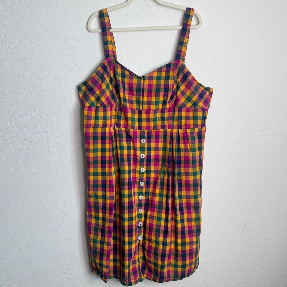 ModCloth Womens 26W Gingham Plaid Midi Dress Multicolor Cotton Pockets Retro